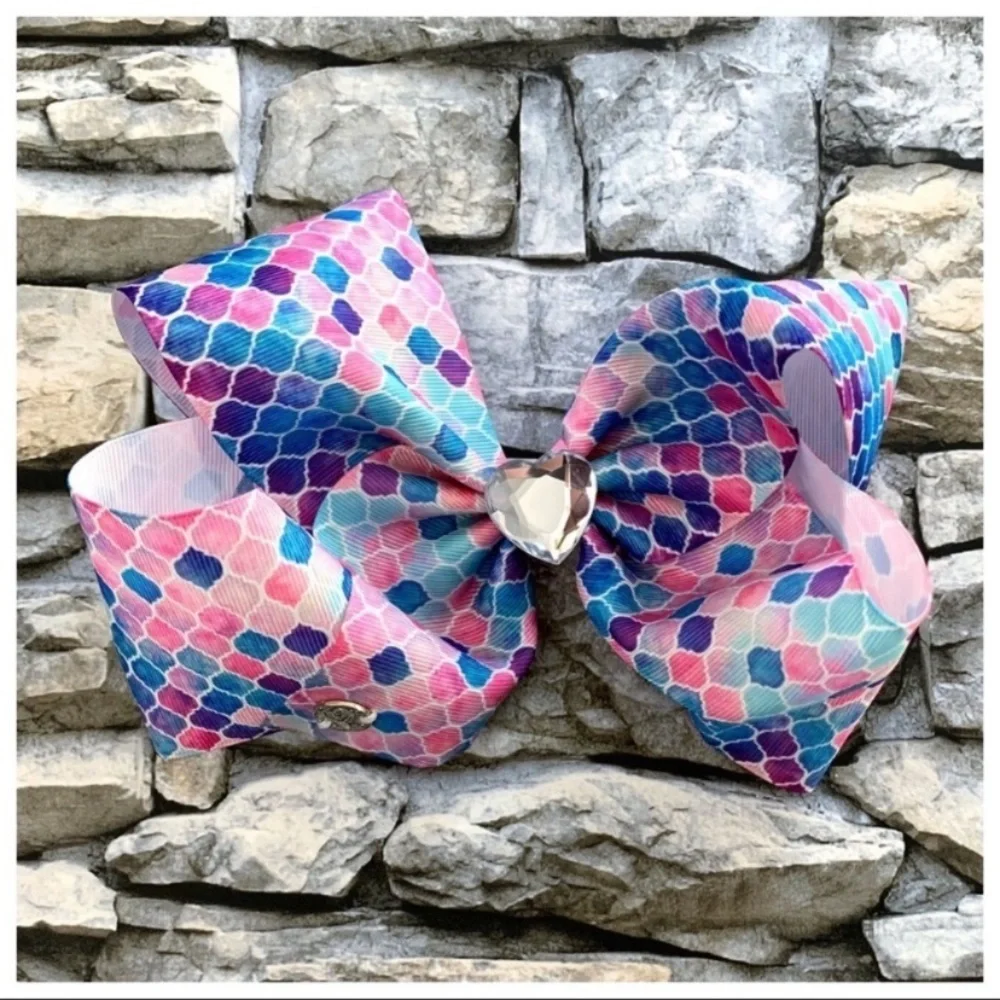 JoJo Siwa Heart Rhinestone Mermaid Cheer Large Bow Clip New Multicolor Ribbon